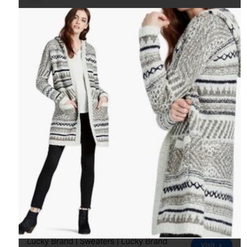 Lucky Brand Gray Blue Silver Hooded Knit Cardigan Sweater Coat Small